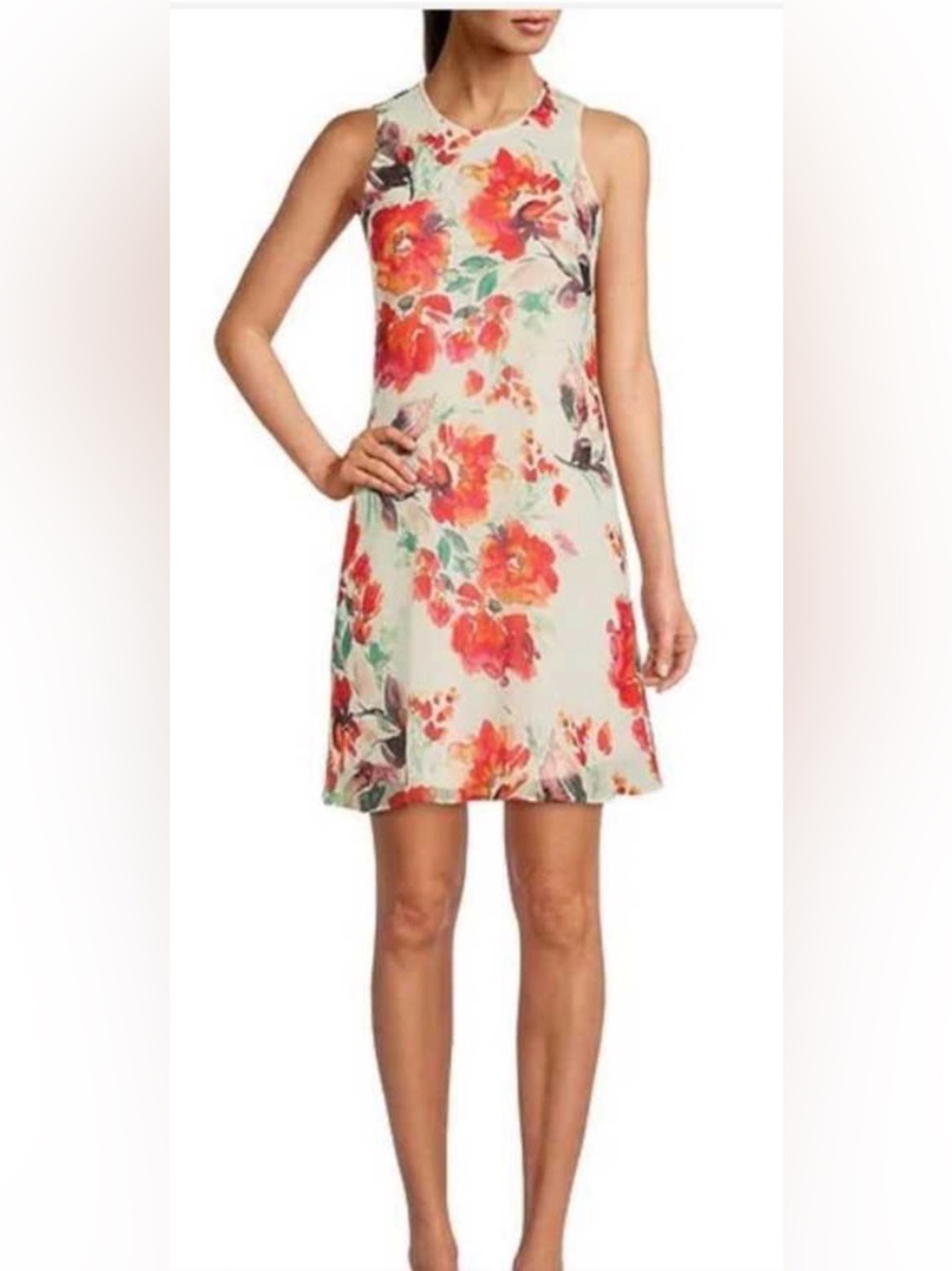 Calvin Klein Cream Sleeveless Floral Print Dress | EUC | Sz 2